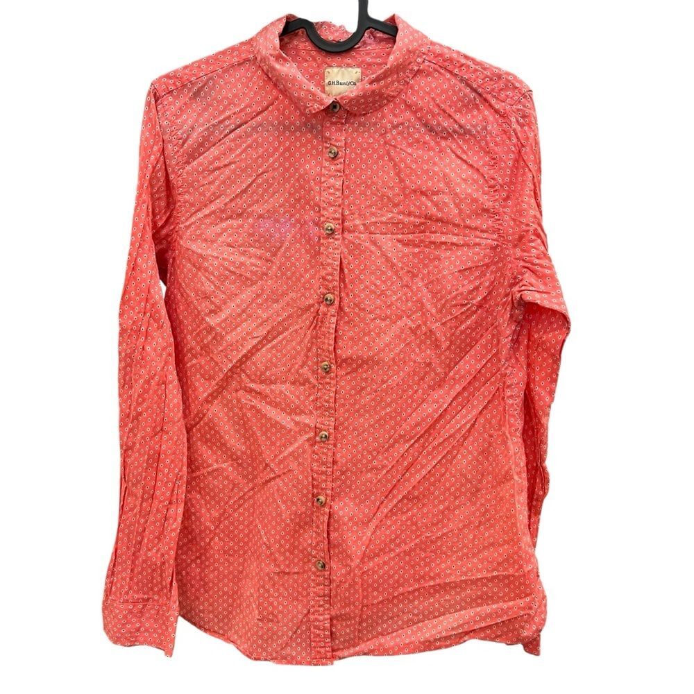 G.H. Bass Women M Button Down Floral Dotted Shirt Cotton Pink Lightweight Preppy